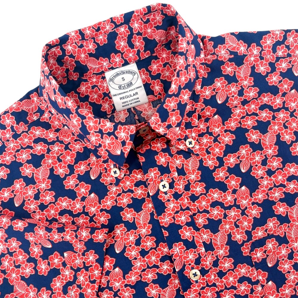 Brooks Brothers Mens Small Navy Red Floral Short Sleeve Button Down Shirt NWT